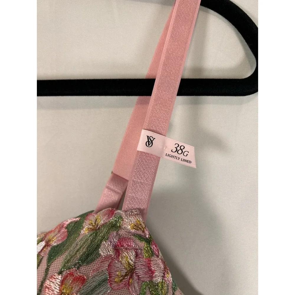 Victoria's Secret Dream Angels Bra 38G Wicked Lily Embroidery Pink Lightly Lined